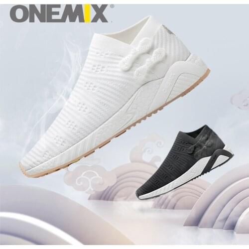 ONEMIX Fabric Sneakers Light Breathable Men Running Shoes Knitted Vamp Durable Rubber Outsole Socks-like Casual Womens Sneakers