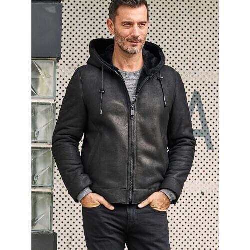New Shearling Coat Mens Black Leather Jacket Short Casual Overcoat Winter Sheepskin Fur Outwear