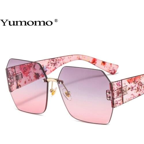 Square Oversized Rimless Sunglasses Women Men Vintage Gradient Polygon Sun Glasses Female Big Frame Eyewear UV400 Ladies Shades