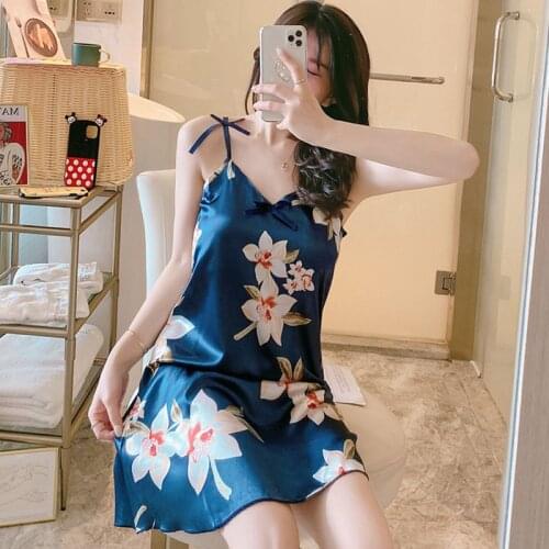 Summer Sexy Nightdress Ladies Sleepwear Women Lingerie Silk Nightie Female Satin Nightgowns Spaghetti Strap Nightwear Home Dress