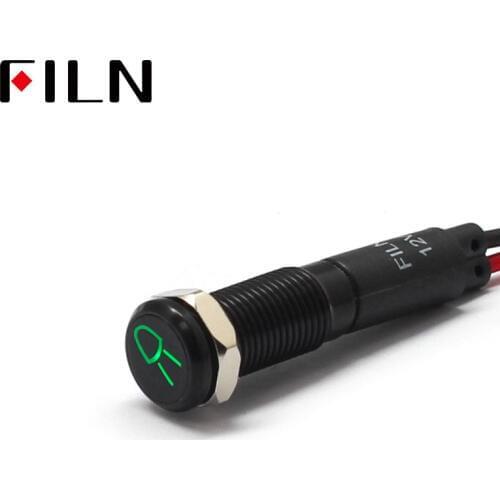 FILN 8mm Car dashboard Small lights symbol led red yellow white blue green 12v led indicator light with 20cm cable
