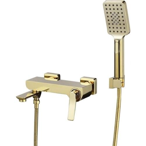 Copper Bathroom Bathtub Shower Faucets Set Hot & Cold Brass Mixer Taps Wall Mounted With Handheld & Bath Shelf Gold/Chrome