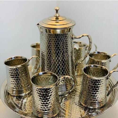 Copper handwork 6 PCs cup tray and Jug buttermilk set Pitcher