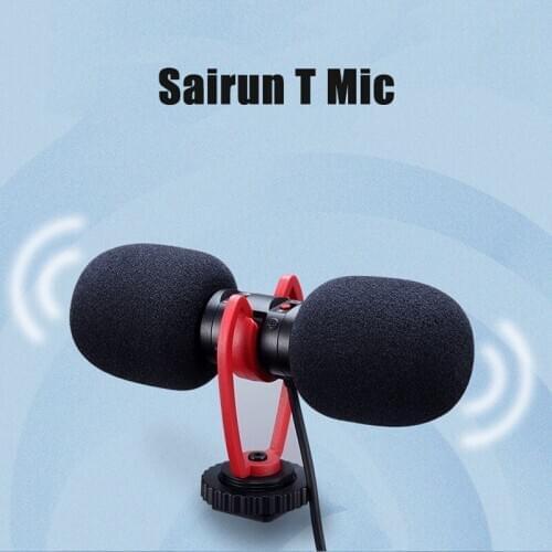 Sairun T mic Dual Microphone Head For Recording Video Vlog Interview Microphone for Phones Cameras dslr universal mic