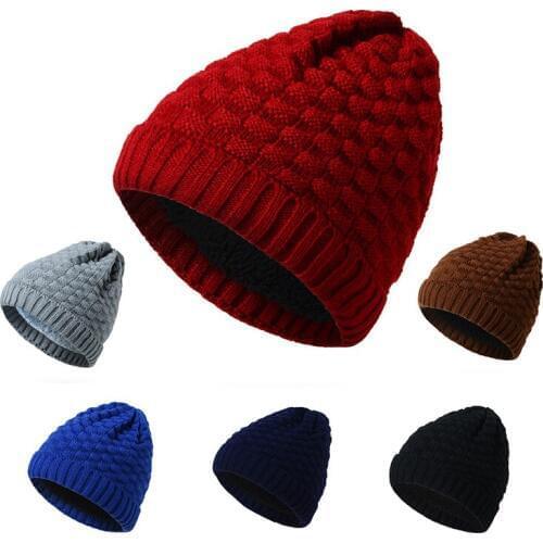 MingJieBiHuo new fashion Autumn and winter fashion Korean unisex warm thicken simple knit hat square plaid wool cap solid hat