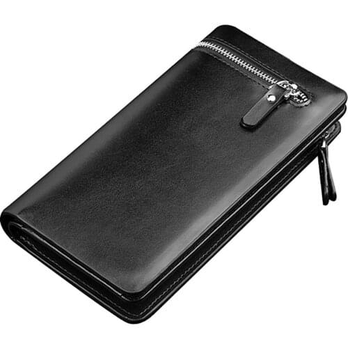 MenS Bifold Wallets Casual Leather Long Clutch Purse Zipper ID Card Holder Travel Business Male Wallet