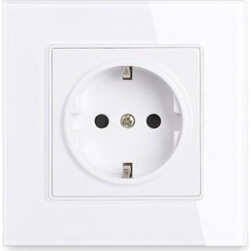RG01 Wall Crystal Glass Panel Power Socket Plug Grounded, 16A EU Standard Electrical Outlet 86mm * 86mm