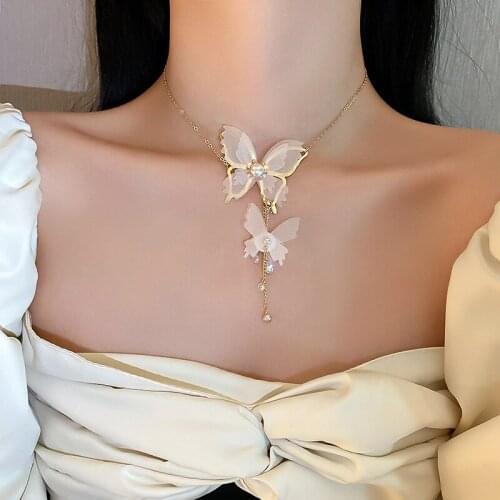 New Design White Chiffon Solid Butterfly Fairy Lace Necklace Tassel Long Party Jewelry Accessories For Women Party Decoration