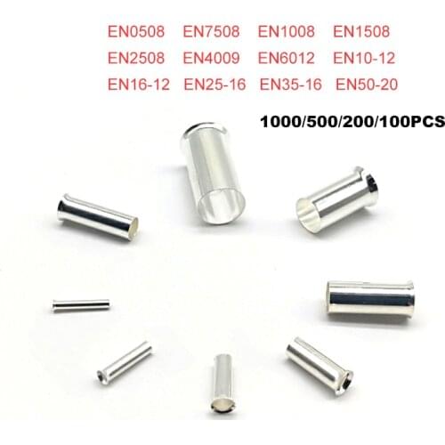 1000Pcs Copper Tube Naked Cord End Crimp Terminals Bare Electrical Wire Cable Connector EN0508~2508 Ferrules 22-14AWG 0.5-2.5mm2