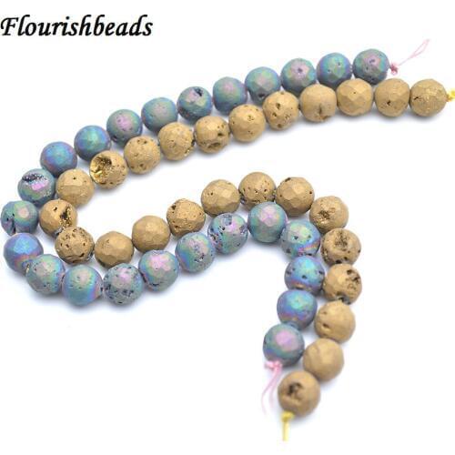 New Design Faceted 8mm Natural Druzy Agate Stone Round Loose Beads Titanium Jewelry Making Supplies