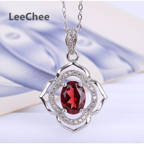 100% Natural Garnet Pendant 1.5 ct Real 925 Solid Sterling Silver jewelry wine red gemstone necklace for women gift free ship