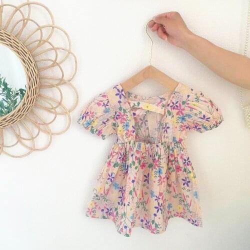 Girls Chinese style dress summer new childrens retro cheongsam girl floral dress baby short-sleeved casual toddler clothing