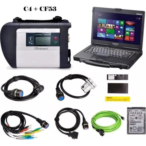 Full Chip V2019.12 software HDD MB STAR C4 MB SD Connect Compact 4 Diagnostic Tool WIFI Function With Laptop CF53 14 Inch LED