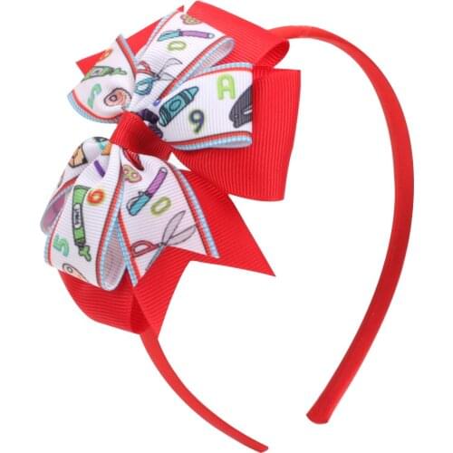 Ncmama Back To School Headband Printed Hairband Bow School Theme Birthday Party Decoration Girls Favor Hair Band Accessories