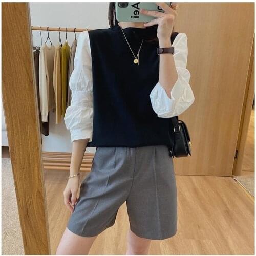 Retro shirt, long sleeve knitted short jacket, female design, thin and loose, spring 2021 new style