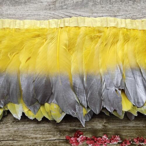 Pretty 2Yards/Lot Yellow Goose Feather Ribbons 15-20cm/6-8 inches Fringes Goose Feather Cloth Belt DIY Clothing Decorative