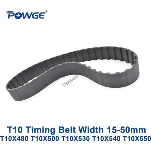 POWGE T10 Synchronous timing belt C=480/500/530/540/550 Width 15/20/25/30/40/50mm Rubber T10X480 T10X500 T10X530 T10X540 T10X550