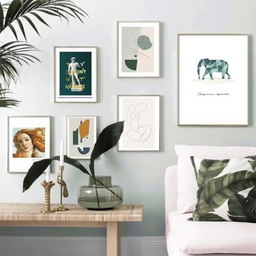 Modern Girl Elephant line Canvas Painting Abstract Geometric Wall Art Picture Poster and Print Gallery Living Room Home Decor