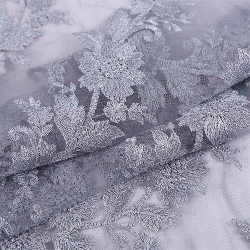 Grey Venice Embroidery Long Flower Branch Trim Tulle lace Fabric for Party Dress DIY Sewing Prom Dress Evening Summer Long Dress