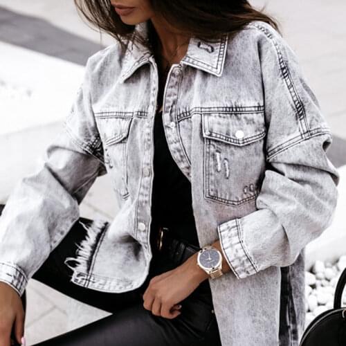 Vintage Jacket Boyfriend Jacket Gray Color Denim Coat Women 2021 Autumn Wash Make Old Sale Fringed Loose Denim Jacket For Women