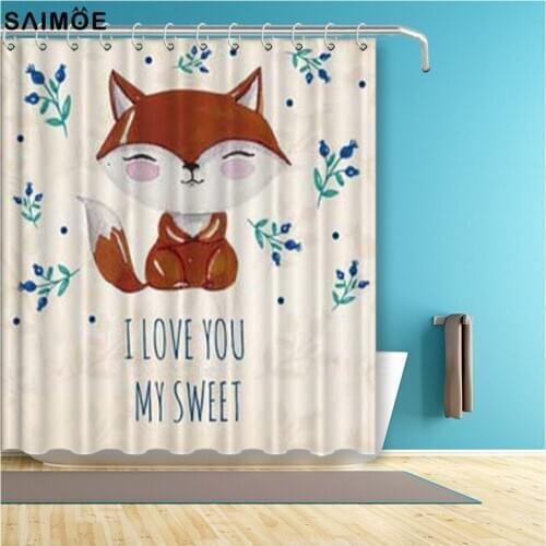Cute Fox Bear Shower Curtain Cartoon Forest Animal Waterproof Bathroom Curtain Fabric Bath Curtain Kids Decor Shower Sets