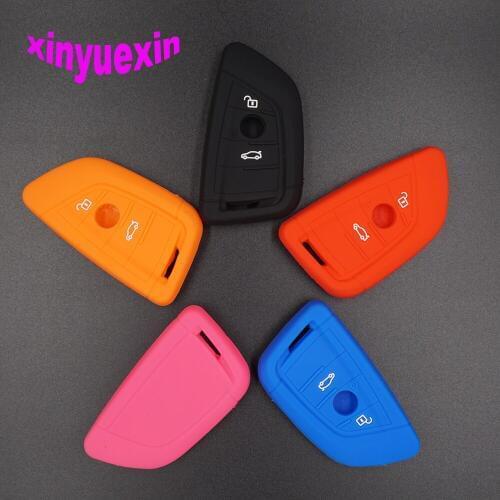 Xinyuexin Silicone Car Key Cover FOB Case For BMW 2016 2017 X1 F48 X3 X4 X5 X6 Remote Car Key Jacket Keychain Car-stying