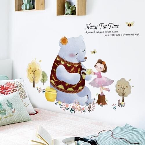 Animal Girl Wall Sticker Girl Bedroom Kids Rooms Decoration Wall Decals Self-adhesive Wallpaper Art Posters Home Decor