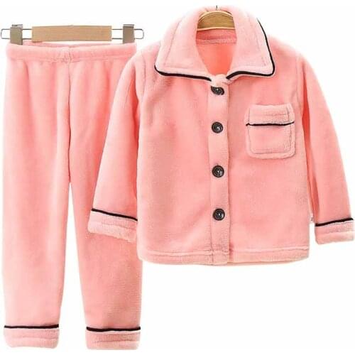 Winter Children Pajamas Set Sleepwear Warm Flannel Long Sleeves Pajamas Pink Cute Homewear 1-10 Years Kids Boys Girls 2Pcs Suit