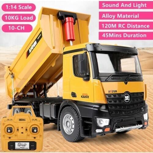 1:14 10CH Remote Control Dump Truck 10KG Heavy Load 120M Control 45Mins Endurance Simulation Light Alloy Material Childrens Toy
