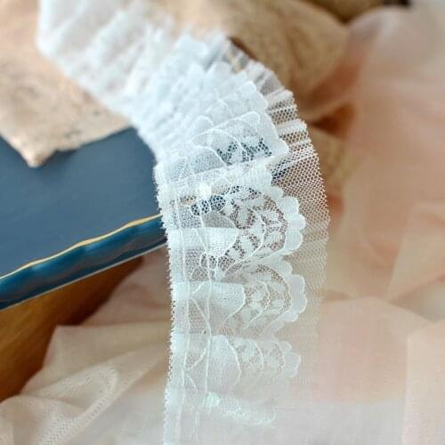 1M Pleated Guipure Tulle Lace 5cm Ribbon Diy Sewing Trim White Lace Fabric Wedding Dress Decoration Laces For Clothes Crafts LA3