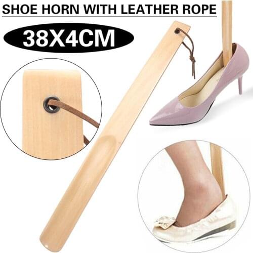1pc Shoe Horn with Leather Rope Craft Wooden Shoe Horn Dutch Wood Long Handle Lifter with Hanging Rope
