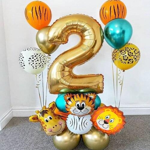 18PCS Tiger Lion Jungle Animal Balloons Set Kids 1-9 Years Boy Birthday Party Decoration Chrome Metallic Ballon Baby Shower