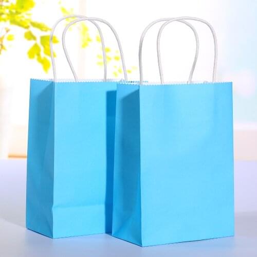 20pcs/lot Blue kraft paper bag with handle Wedding Party Favor Paper Gift Bags 21*15*8cm