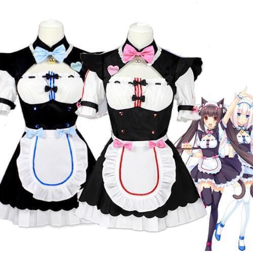 2018 Nekopara Chocola Vanilla Cosplay Costume Women Sexy Cat Maid Servant Dress