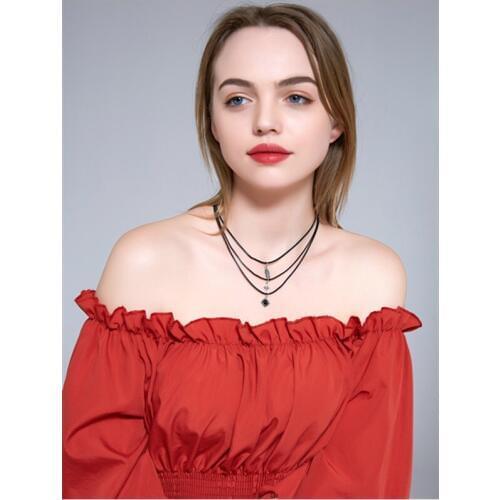 3 pcs/set Leaf Stars Punk Black leather Chokers Necklaces Alloy Cute Pendants Necklaces Hot-selling Sets Necklace for women