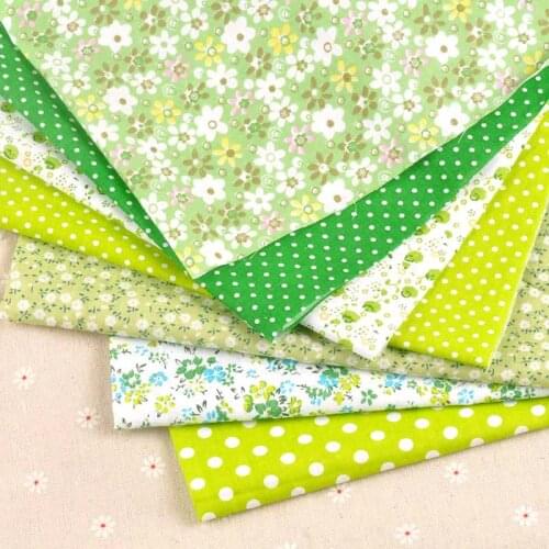 7Pcs/set 25x25cm Green Flower Series Cotton Fabric Patchwork Cloth For Sew Bedding Bags Doll Clothes Dot Textiles Fabrics C2130