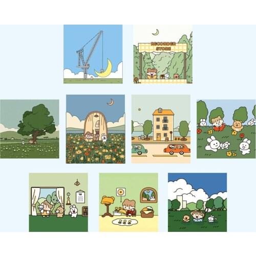 9pcs Cute Forest Girl Double Sided Decorative Card Suit Background Metope Journal Album Wall Sticker Photo Props Stationery Gift