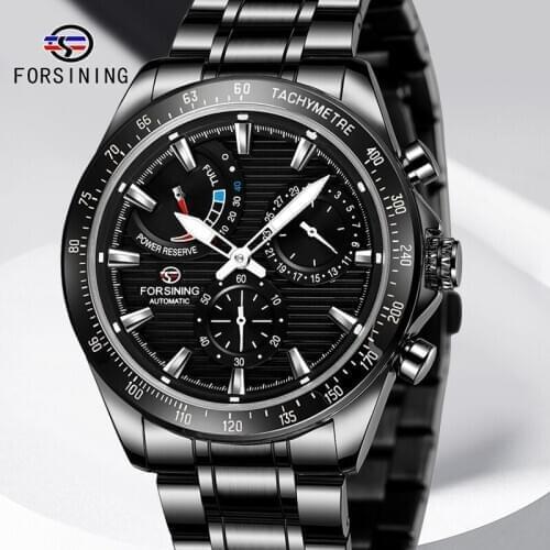 Forsining Three Dial Calendar Stainless Steel Mechanical Automatic Men Wrist Watches Luxury Black Waterproof relogio masculino