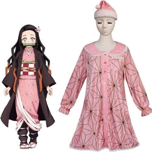 CostumeBuy Kamado Nezuko Sleepwear Women pink Pajamas Demon Slayer: Kimetsu no Yaiba Cosplay Costume Christmas nightwear gift