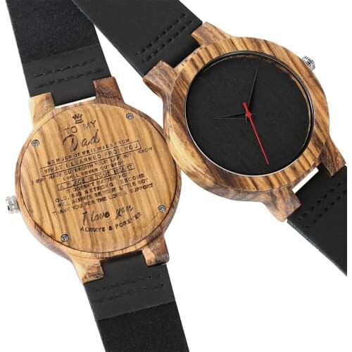Leather Band Wooden Watch DIY Words To MY Dad/Son/Boyfriend/Husband/Mom Engraved Wooden Watch Best Gift Support Dropshipping