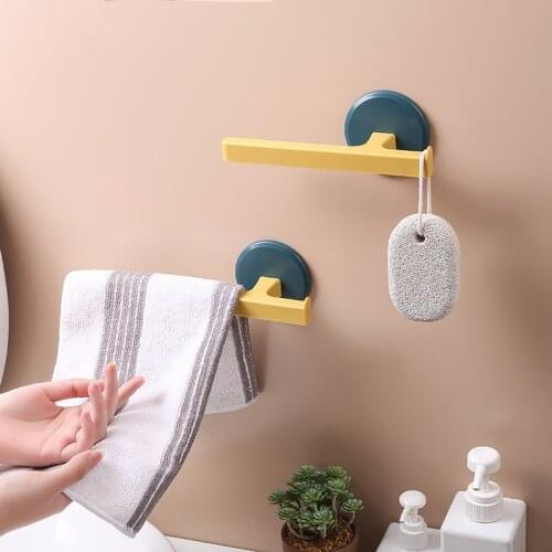 ABS Plastic Bathroom Towel Holder Punch-free Self-adhesive Wall-mounted Simple Design Towel Rack Bathroom Organizer