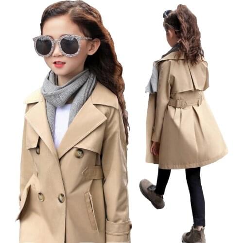 Classic girl trench jacket solid khaki windbreaker jacket for 2-14years girls kid England jacket clothes outerwear