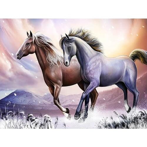 Two Horses Diamond Painting Round Full Drill Nouveaute DIY Needlework Mosaic Embroidery 5D Cross Stitch Picture