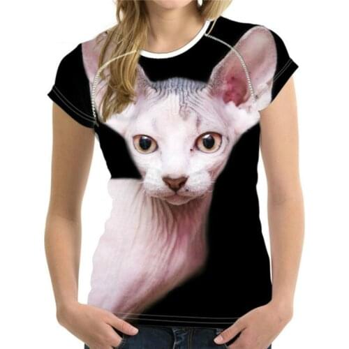 Womens 3D Hairless Cat Printed T-shirt Customized O-neck T-shirt Summer Fashion New Style 2021 Quick-drying Comfortable Style