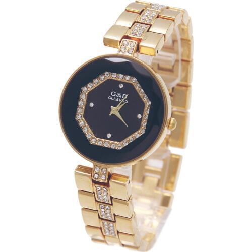 G&D TOP Brand Luxury Womens Brecelet Watch Golden Rhinestone Fashion Womens Quartz Wristwatches Relogio Feminino Watch Gifts