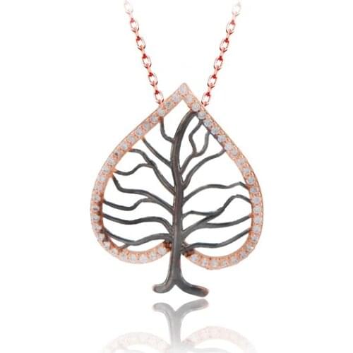 Hot Sale Love Trendy 925 Silver Tree Turkish Jewelry Zircon Fashion Leaf Necklace For Women Valentines Day Luxury Designer