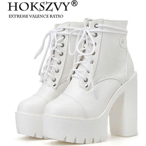 HOKSZVY 2021 Srping 13cm Heels Womens Boots Winter Ankle Boots Thick Stage Heel Boots Winter Black Boots Winter Boots JXQ