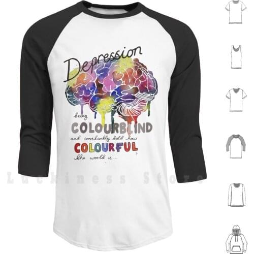 Depression Rainbow Brain Hoodie Long Sleeve Depression Brain Rainbow Colourful Colourblind Mental Health Mental