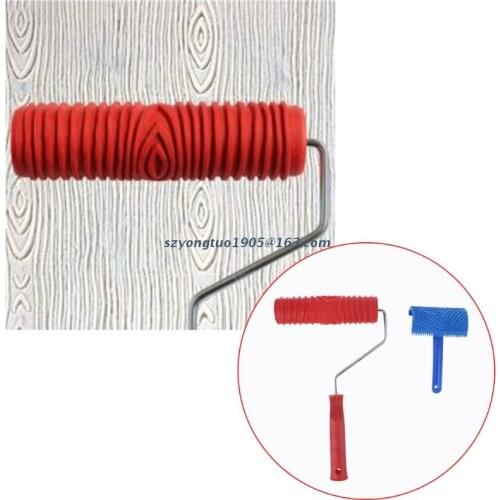 Blue Wood Grain Tool with Rubber Handle Graining Empaistic Stamp Pattern for Wall Painting DIY Decoration Paint Roller