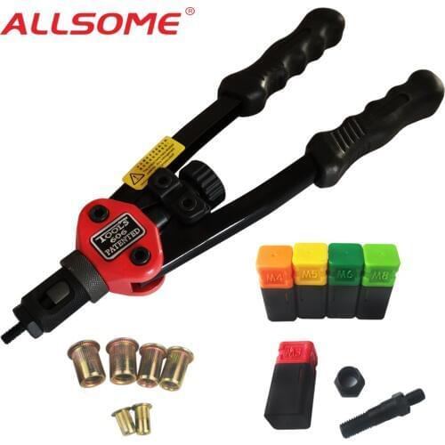 ALLSOME BT-606 RIVET NUT TOOL Hand Blind Riveter Hand Riveter Rivet Gun with 5 Metric Mandrels 50pcs Rivnuts